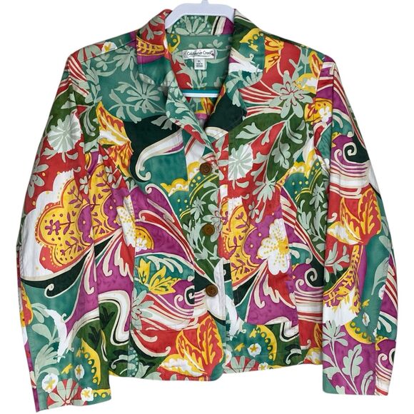 Coldwater Creek Jacket Womens L Petite Floral Artsy Y2K Vibrant Blazer Pockets - Picture 8 of 16